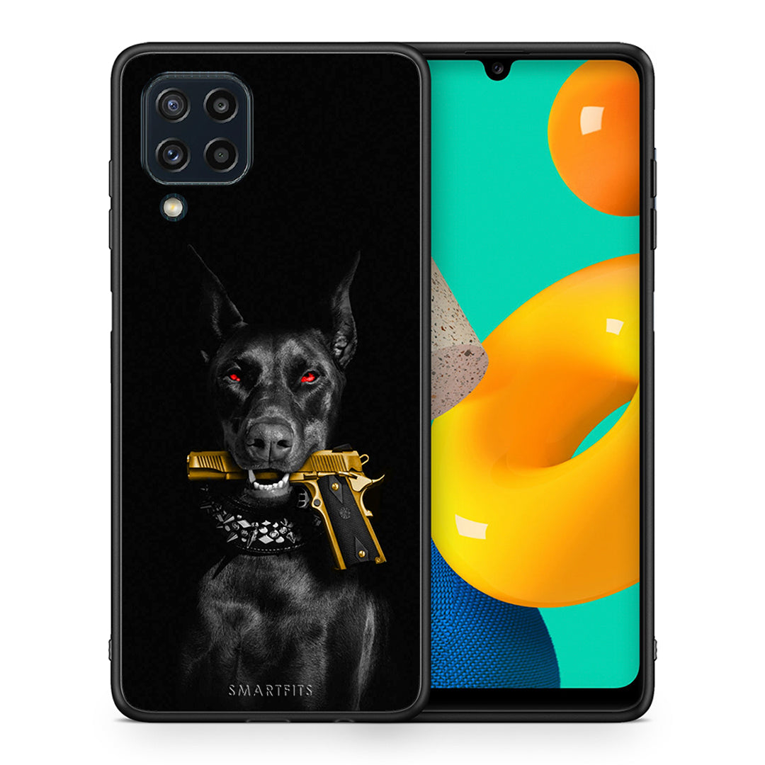 Θήκη Αγίου Βαλεντίνου Samsung M32 4G Golden Gun από τη Smartfits με σχέδιο στο πίσω μέρος και μαύρο περίβλημα | Samsung M32 4G Golden Gun case with colorful back and black bezels