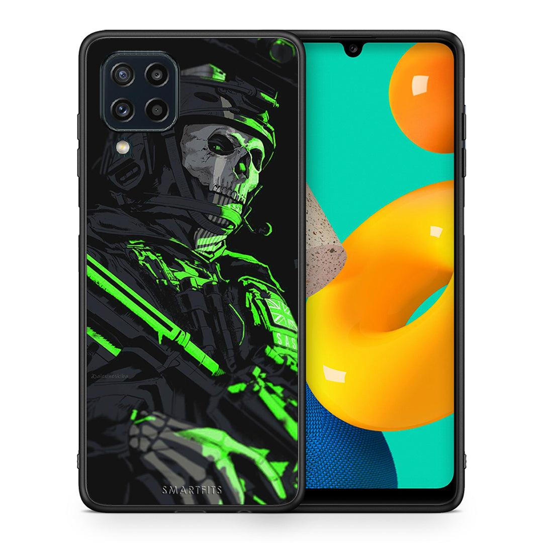Θήκη Αγίου Βαλεντίνου Samsung M32 4G Green Soldier από τη Smartfits με σχέδιο στο πίσω μέρος και μαύρο περίβλημα | Samsung M32 4G Green Soldier case with colorful back and black bezels
