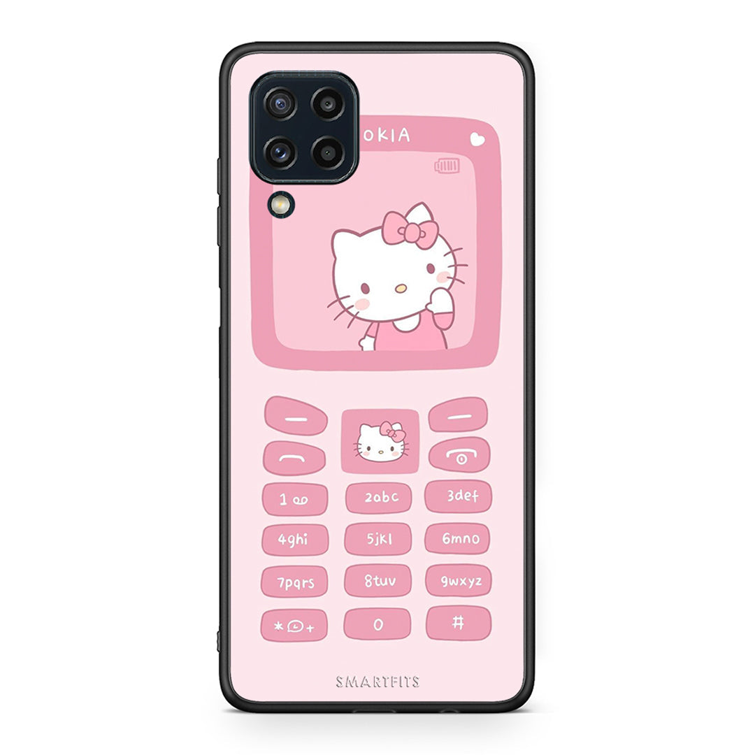 Samsung M32 4G Hello Kitten Θήκη Αγίου Βαλεντίνου από τη Smartfits με σχέδιο στο πίσω μέρος και μαύρο περίβλημα | Smartphone case with colorful back and black bezels by Smartfits