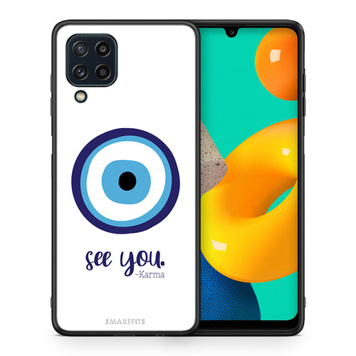 Θήκη Samsung M32 4G Karma Says από τη Smartfits με σχέδιο στο πίσω μέρος και μαύρο περίβλημα | Samsung M32 4G Karma Says case with colorful back and black bezels