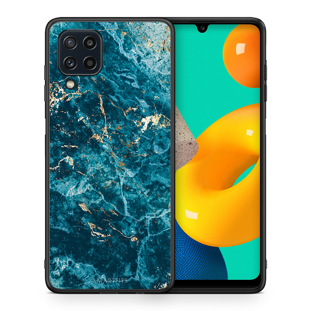 Θήκη Samsung M32 4G Marble Blue από τη Smartfits με σχέδιο στο πίσω μέρος και μαύρο περίβλημα | Samsung M32 4G Marble Blue case with colorful back and black bezels