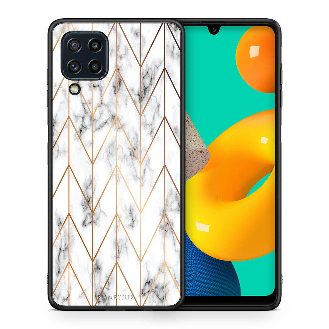 Θήκη Samsung M32 4G Gold Geometric Marble από τη Smartfits με σχέδιο στο πίσω μέρος και μαύρο περίβλημα | Samsung M32 4G Gold Geometric Marble case with colorful back and black bezels