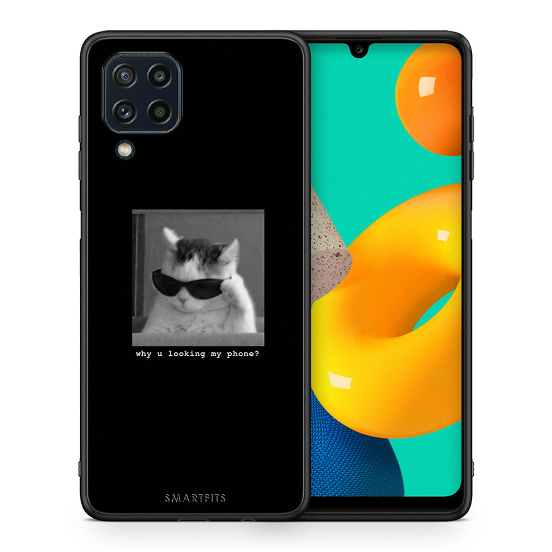 Θήκη Samsung M32 4G Meme Cat από τη Smartfits με σχέδιο στο πίσω μέρος και μαύρο περίβλημα | Samsung M32 4G Meme Cat case with colorful back and black bezels