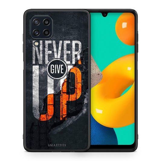 Θήκη Αγίου Βαλεντίνου Samsung M32 4G Never Give Up από τη Smartfits με σχέδιο στο πίσω μέρος και μαύρο περίβλημα | Samsung M32 4G Never Give Up case with colorful back and black bezels