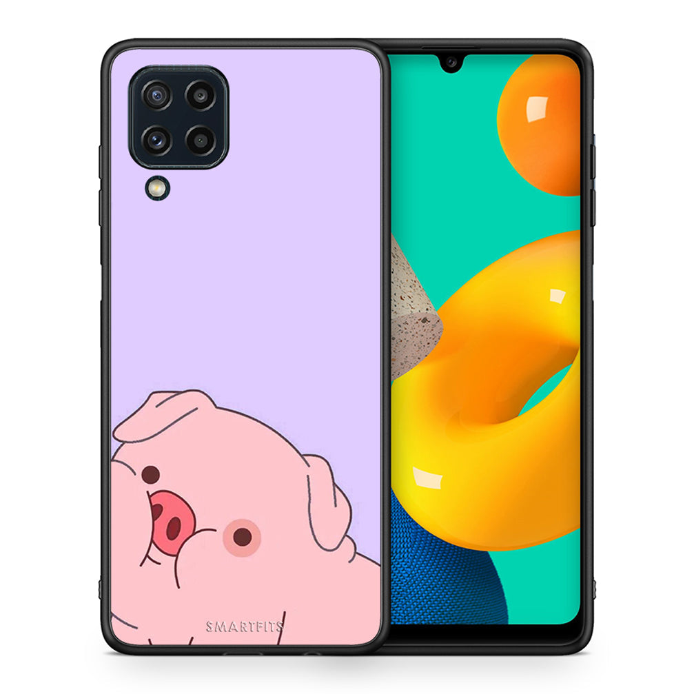 Θήκη Αγίου Βαλεντίνου Samsung M32 4G Pig Love 2 από τη Smartfits με σχέδιο στο πίσω μέρος και μαύρο περίβλημα | Samsung M32 4G Pig Love 2 case with colorful back and black bezels