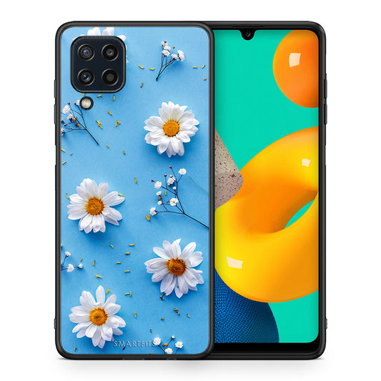 Θήκη Samsung M32 4G Real Daisies από τη Smartfits με σχέδιο στο πίσω μέρος και μαύρο περίβλημα | Samsung M32 4G Real Daisies case with colorful back and black bezels