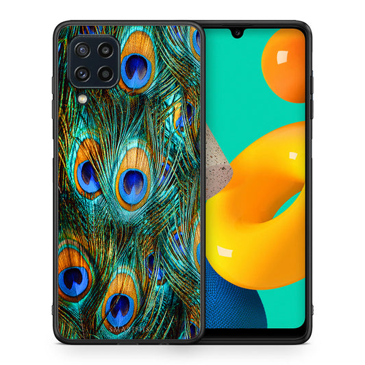 Θήκη Samsung M32 4G Real Peacock Feathers από τη Smartfits με σχέδιο στο πίσω μέρος και μαύρο περίβλημα | Samsung M32 4G Real Peacock Feathers case with colorful back and black bezels