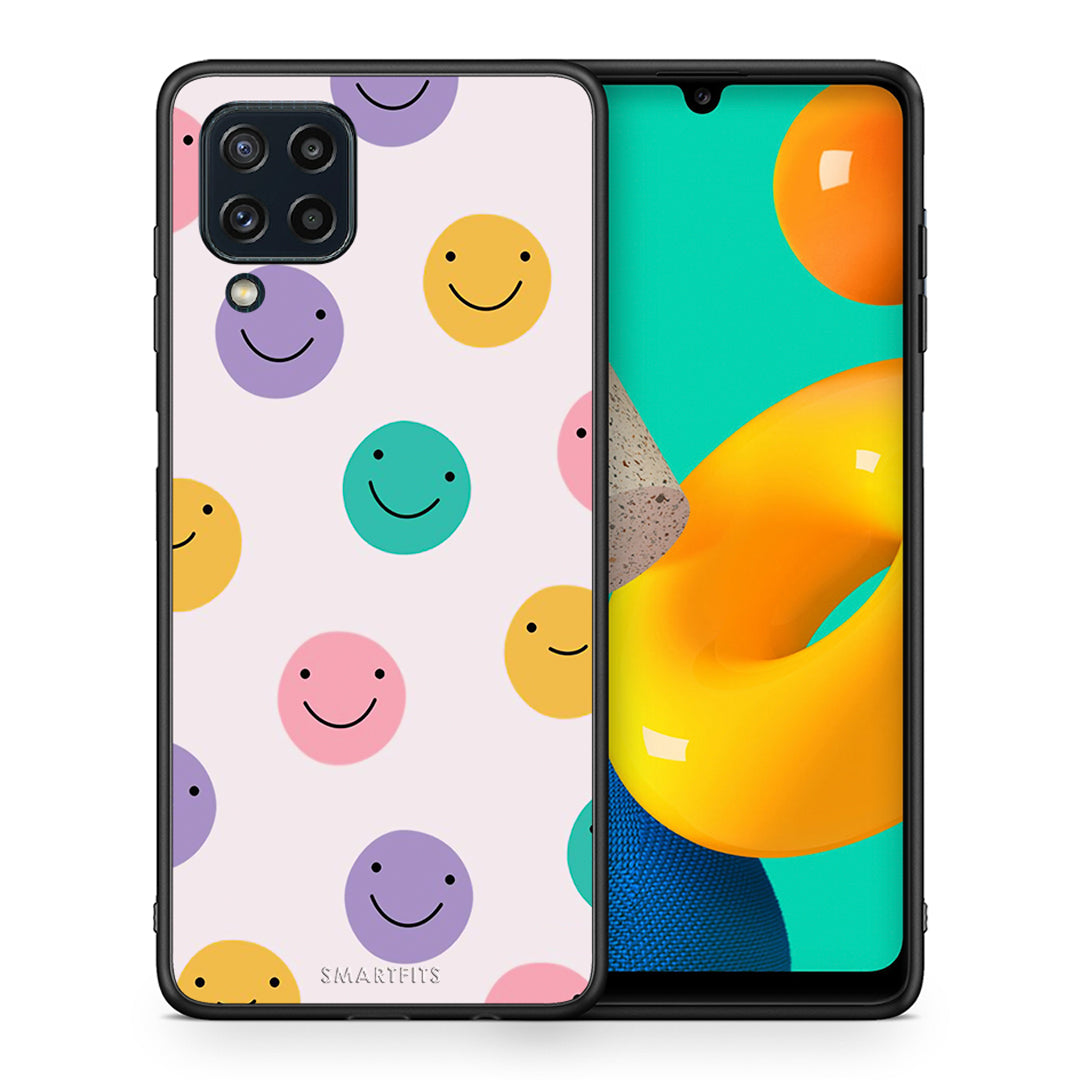 Θήκη Samsung M32 4G Smiley Faces από τη Smartfits με σχέδιο στο πίσω μέρος και μαύρο περίβλημα | Samsung M32 4G Smiley Faces case with colorful back and black bezels