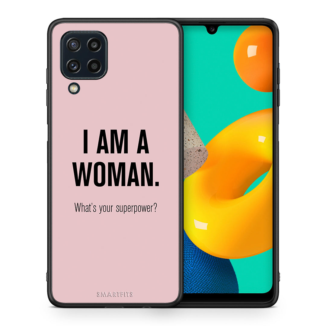 Θήκη Samsung M32 4G Superpower Woman από τη Smartfits με σχέδιο στο πίσω μέρος και μαύρο περίβλημα | Samsung M32 4G Superpower Woman case with colorful back and black bezels