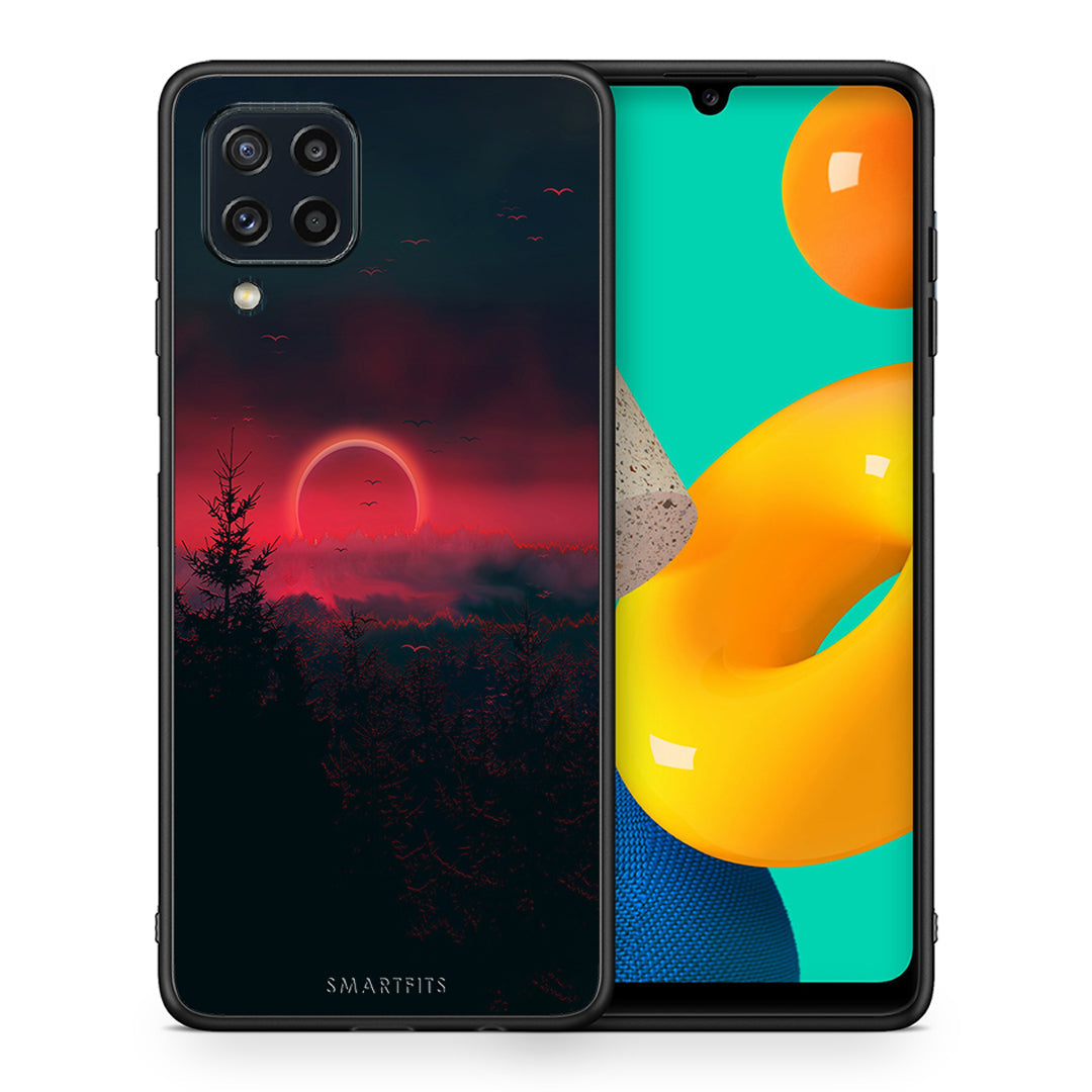 Θήκη Samsung M32 4G Sunset Tropic από τη Smartfits με σχέδιο στο πίσω μέρος και μαύρο περίβλημα | Samsung M32 4G Sunset Tropic case with colorful back and black bezels
