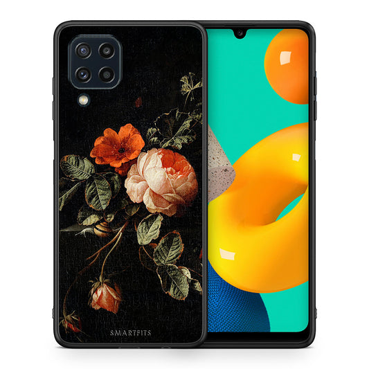 Θήκη Samsung M32 4G Vintage Roses από τη Smartfits με σχέδιο στο πίσω μέρος και μαύρο περίβλημα | Samsung M32 4G Vintage Roses case with colorful back and black bezels