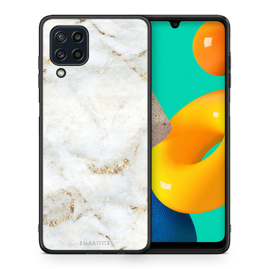 Θήκη Samsung M32 4G White Gold Marble από τη Smartfits με σχέδιο στο πίσω μέρος και μαύρο περίβλημα | Samsung M32 4G White Gold Marble case with colorful back and black bezels