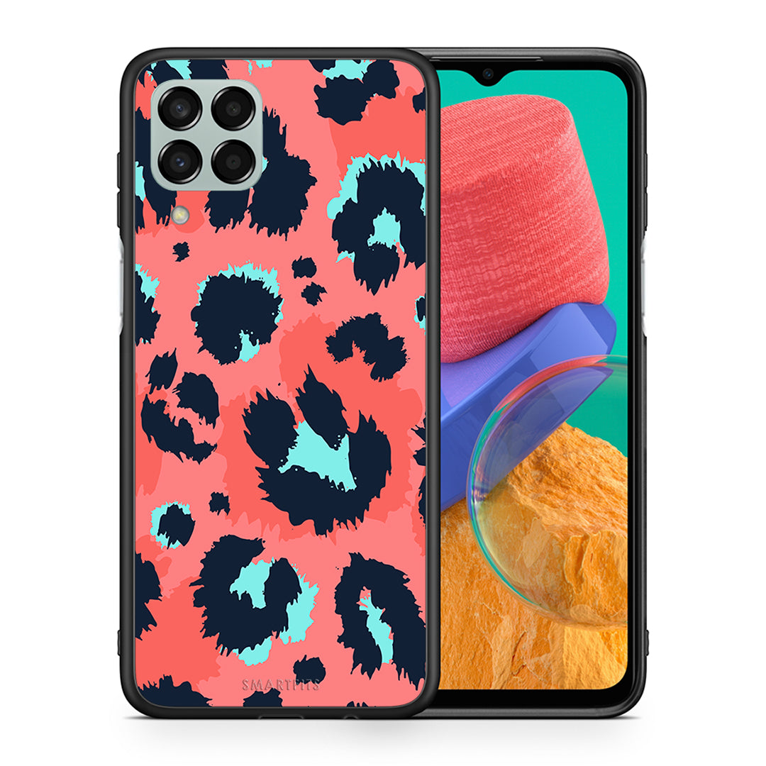 Θήκη Samsung M33 Pink Leopard Animal από τη Smartfits με σχέδιο στο πίσω μέρος και μαύρο περίβλημα | Samsung M33 Pink Leopard Animal case with colorful back and black bezels