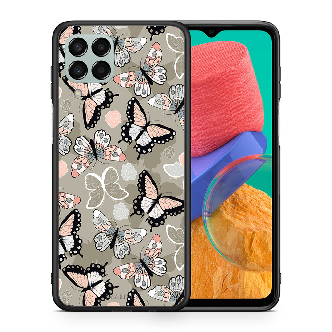 Θήκη Samsung M33 Butterflies Boho από τη Smartfits με σχέδιο στο πίσω μέρος και μαύρο περίβλημα | Samsung M33 Butterflies Boho case with colorful back and black bezels