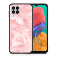 Thumbnail for Θήκη Samsung M33 Pink Feather Boho από τη Smartfits με σχέδιο στο πίσω μέρος και μαύρο περίβλημα | Samsung M33 Pink Feather Boho case with colorful back and black bezels