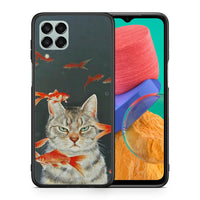 Thumbnail for Θήκη Samsung M33 Cat Goldfish από τη Smartfits με σχέδιο στο πίσω μέρος και μαύρο περίβλημα | Samsung M33 Cat Goldfish case with colorful back and black bezels