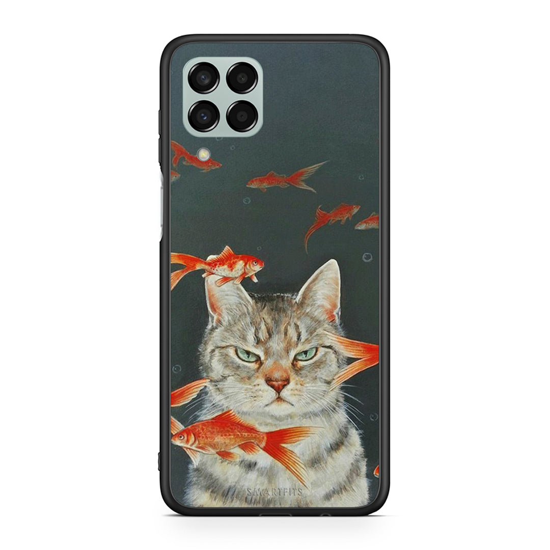 Samsung M33 Cat Goldfish θήκη από τη Smartfits με σχέδιο στο πίσω μέρος και μαύρο περίβλημα | Smartphone case with colorful back and black bezels by Smartfits