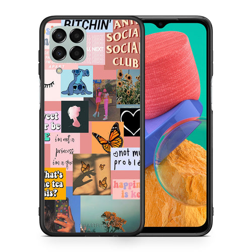 Θήκη Αγίου Βαλεντίνου Samsung M33 Collage Bitchin από τη Smartfits με σχέδιο στο πίσω μέρος και μαύρο περίβλημα | Samsung M33 Collage Bitchin case with colorful back and black bezels