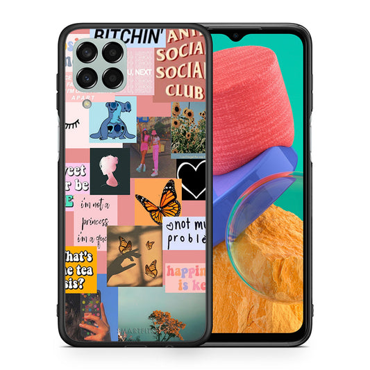 Θήκη Αγίου Βαλεντίνου Samsung M33 Collage Bitchin από τη Smartfits με σχέδιο στο πίσω μέρος και μαύρο περίβλημα | Samsung M33 Collage Bitchin case with colorful back and black bezels