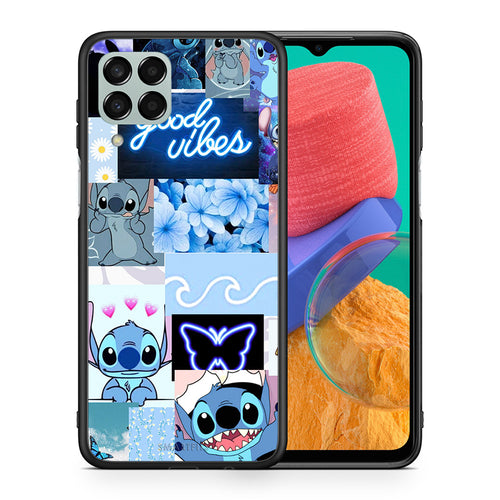 Θήκη Αγίου Βαλεντίνου Samsung M33 Collage Good Vibes από τη Smartfits με σχέδιο στο πίσω μέρος και μαύρο περίβλημα | Samsung M33 Collage Good Vibes case with colorful back and black bezels