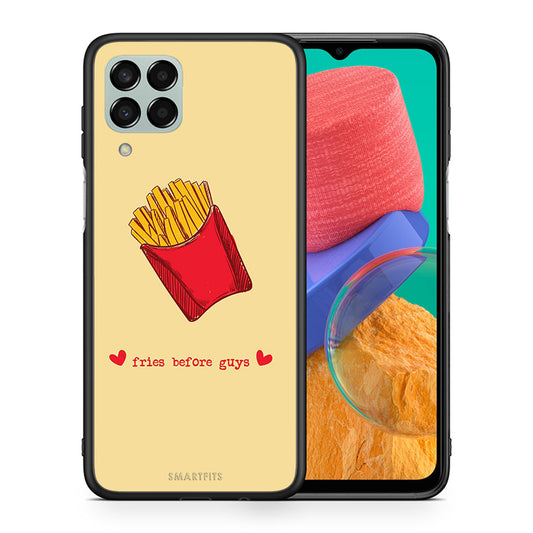 Θήκη Αγίου Βαλεντίνου Samsung M33 Fries Before Guys από τη Smartfits με σχέδιο στο πίσω μέρος και μαύρο περίβλημα | Samsung M33 Fries Before Guys case with colorful back and black bezels