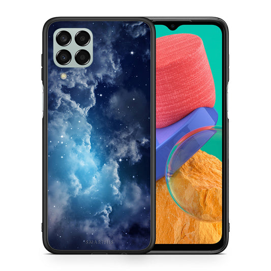 Θήκη Samsung M33 Blue Sky Galaxy από τη Smartfits με σχέδιο στο πίσω μέρος και μαύρο περίβλημα | Samsung M33 Blue Sky Galaxy case with colorful back and black bezels