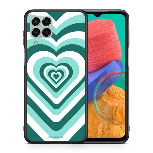 Θήκη Samsung M33 Green Hearts από τη Smartfits με σχέδιο στο πίσω μέρος και μαύρο περίβλημα | Samsung M33 Green Hearts case with colorful back and black bezels