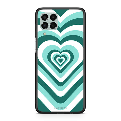 Samsung M33 Green Hearts θήκη από τη Smartfits με σχέδιο στο πίσω μέρος και μαύρο περίβλημα | Smartphone case with colorful back and black bezels by Smartfits