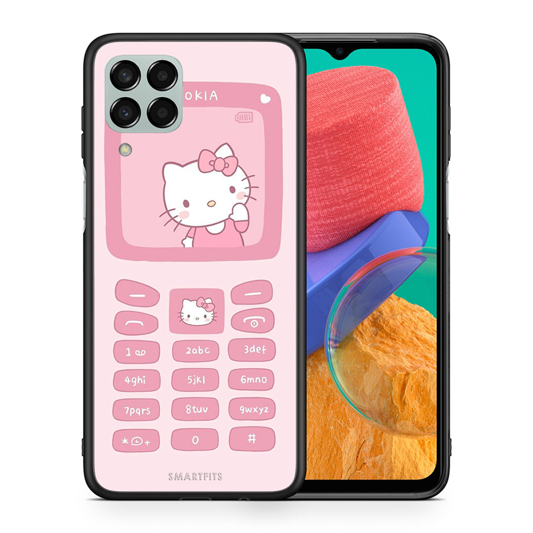 Θήκη Αγίου Βαλεντίνου Samsung M33 Hello Kitten από τη Smartfits με σχέδιο στο πίσω μέρος και μαύρο περίβλημα | Samsung M33 Hello Kitten case with colorful back and black bezels