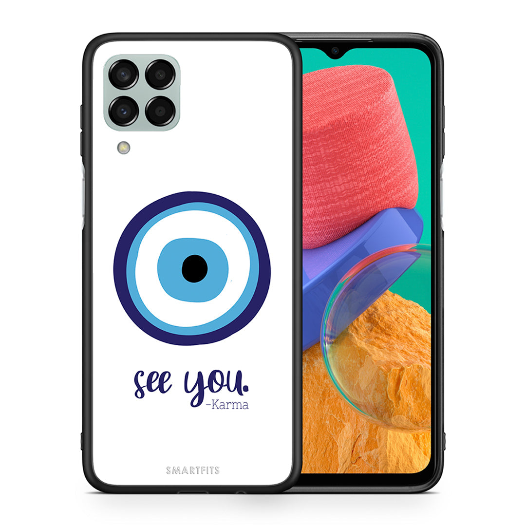 Θήκη Samsung M33 Karma Says από τη Smartfits με σχέδιο στο πίσω μέρος και μαύρο περίβλημα | Samsung M33 Karma Says case with colorful back and black bezels