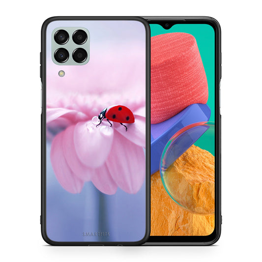 Θήκη Samsung M33 Ladybug Flower από τη Smartfits με σχέδιο στο πίσω μέρος και μαύρο περίβλημα | Samsung M33 Ladybug Flower case with colorful back and black bezels