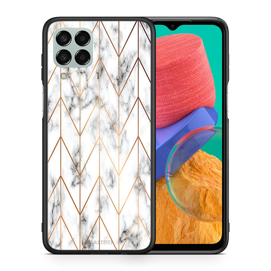 Θήκη Samsung M33 Gold Geometric Marble από τη Smartfits με σχέδιο στο πίσω μέρος και μαύρο περίβλημα | Samsung M33 Gold Geometric Marble case with colorful back and black bezels