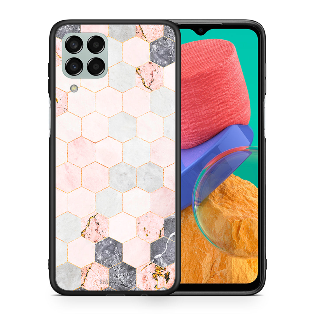Θήκη Samsung M33 Hexagon Pink Marble από τη Smartfits με σχέδιο στο πίσω μέρος και μαύρο περίβλημα | Samsung M33 Hexagon Pink Marble case with colorful back and black bezels
