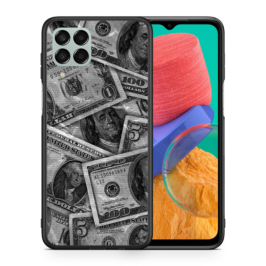 Θήκη Samsung M33 Money Dollars από τη Smartfits με σχέδιο στο πίσω μέρος και μαύρο περίβλημα | Samsung M33 Money Dollars case with colorful back and black bezels