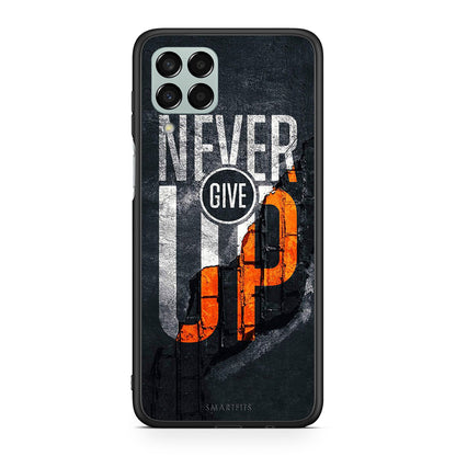 Samsung M33 Never Give Up Θήκη Αγίου Βαλεντίνου από τη Smartfits με σχέδιο στο πίσω μέρος και μαύρο περίβλημα | Smartphone case with colorful back and black bezels by Smartfits