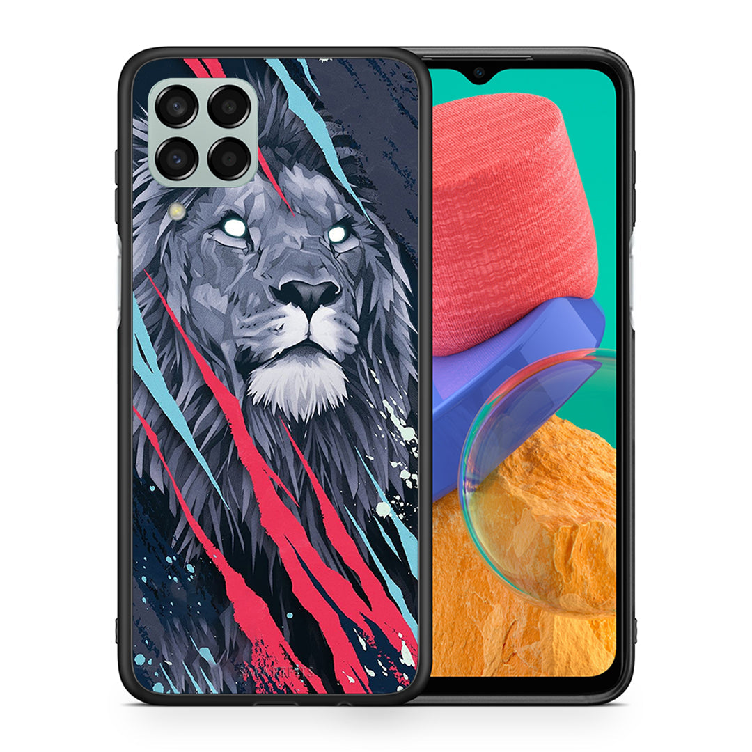 Θήκη Samsung M33 Lion Designer PopArt από τη Smartfits με σχέδιο στο πίσω μέρος και μαύρο περίβλημα | Samsung M33 Lion Designer PopArt case with colorful back and black bezels