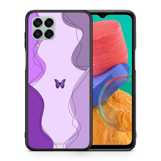 Θήκη Αγίου Βαλεντίνου Samsung M33 Purple Mariposa από τη Smartfits με σχέδιο στο πίσω μέρος και μαύρο περίβλημα | Samsung M33 Purple Mariposa case with colorful back and black bezels