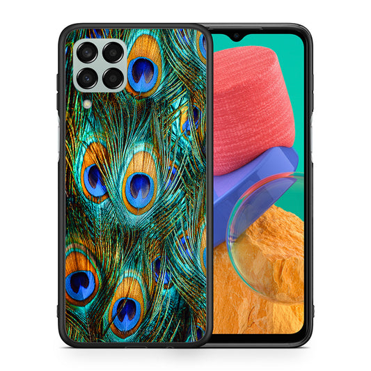 Θήκη Samsung M33 Real Peacock Feathers από τη Smartfits με σχέδιο στο πίσω μέρος και μαύρο περίβλημα | Samsung M33 Real Peacock Feathers case with colorful back and black bezels