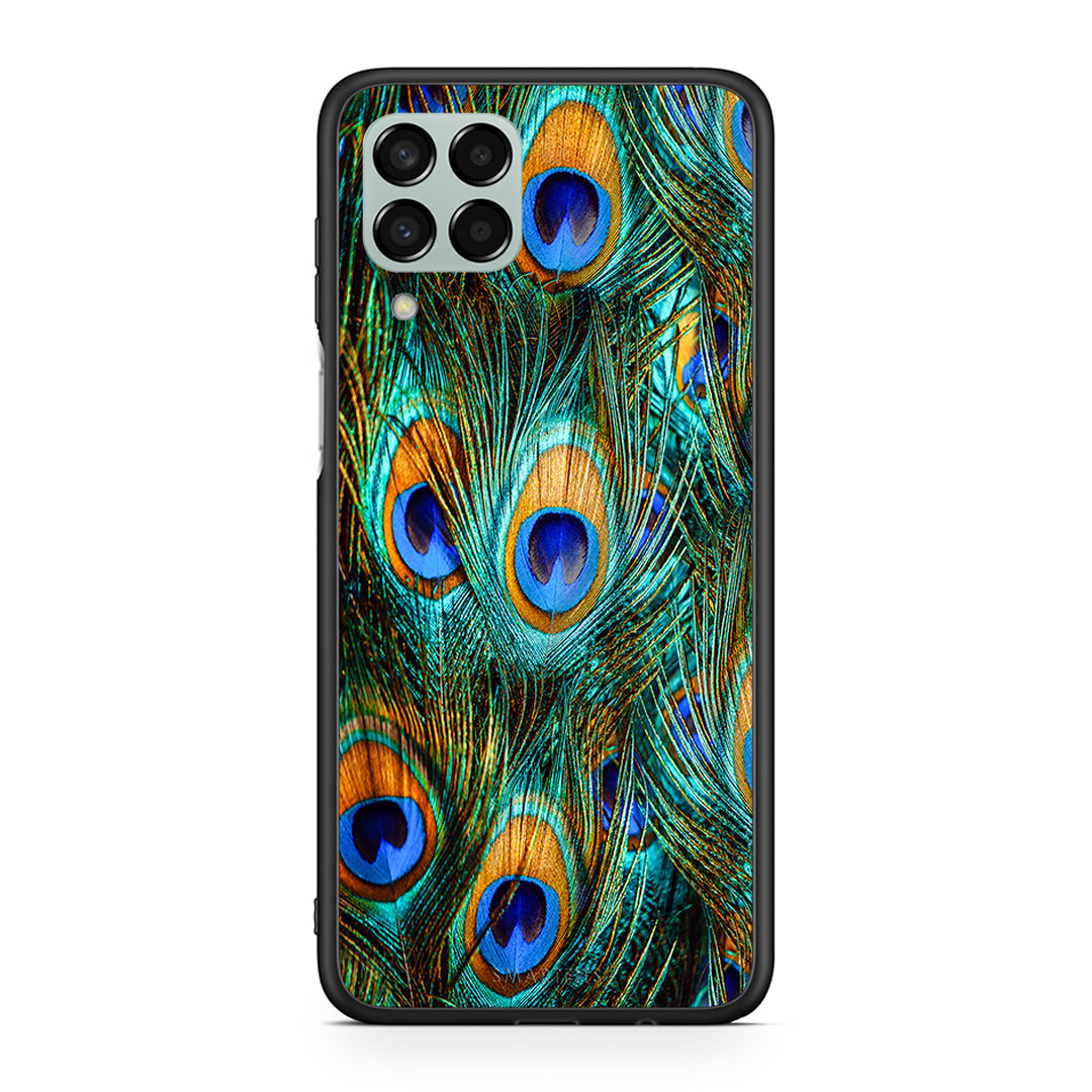 Samsung M33 Real Peacock Feathers θήκη από τη Smartfits με σχέδιο στο πίσω μέρος και μαύρο περίβλημα | Smartphone case with colorful back and black bezels by Smartfits