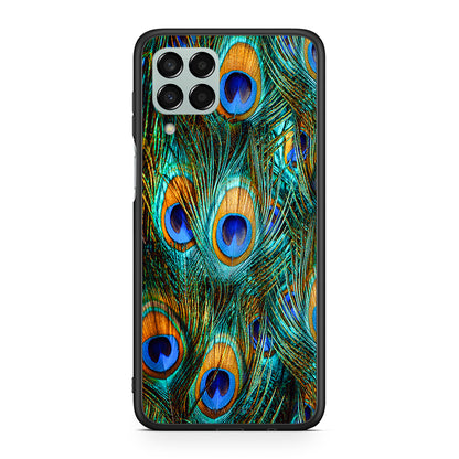 Samsung M33 Real Peacock Feathers θήκη από τη Smartfits με σχέδιο στο πίσω μέρος και μαύρο περίβλημα | Smartphone case with colorful back and black bezels by Smartfits