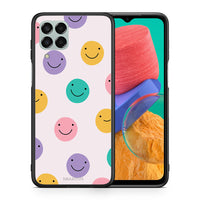 Thumbnail for Θήκη Samsung M33 Smiley Faces από τη Smartfits με σχέδιο στο πίσω μέρος και μαύρο περίβλημα | Samsung M33 Smiley Faces case with colorful back and black bezels