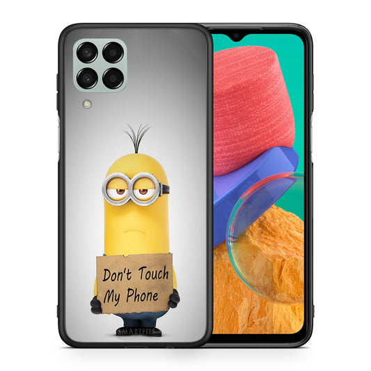 Θήκη Samsung M33 Minion Text από τη Smartfits με σχέδιο στο πίσω μέρος και μαύρο περίβλημα | Samsung M33 Minion Text case with colorful back and black bezels