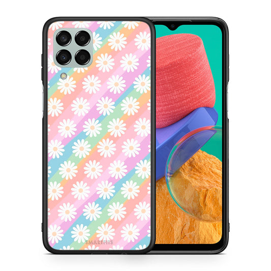 Θήκη Samsung M33 White Daisies από τη Smartfits με σχέδιο στο πίσω μέρος και μαύρο περίβλημα | Samsung M33 White Daisies case with colorful back and black bezels