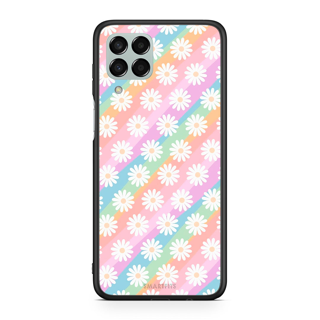 Samsung M33 White Daisies θήκη από τη Smartfits με σχέδιο στο πίσω μέρος και μαύρο περίβλημα | Smartphone case with colorful back and black bezels by Smartfits