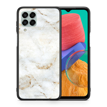 Θήκη Samsung M33 White Gold Marble από τη Smartfits με σχέδιο στο πίσω μέρος και μαύρο περίβλημα | Samsung M33 White Gold Marble case with colorful back and black bezels