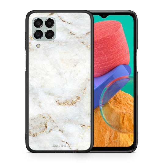 Θήκη Samsung M33 White Gold Marble από τη Smartfits με σχέδιο στο πίσω μέρος και μαύρο περίβλημα | Samsung M33 White Gold Marble case with colorful back and black bezels