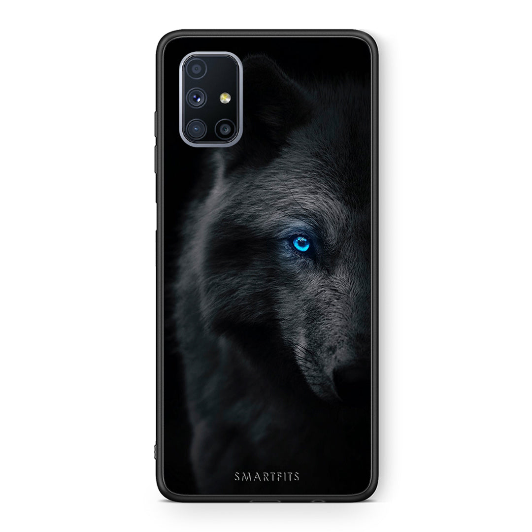 Θήκη Samsung Galaxy M51 Dark Wolf από τη Smartfits με σχέδιο στο πίσω μέρος και μαύρο περίβλημα | Samsung Galaxy M51 Dark Wolf case with colorful back and black bezels