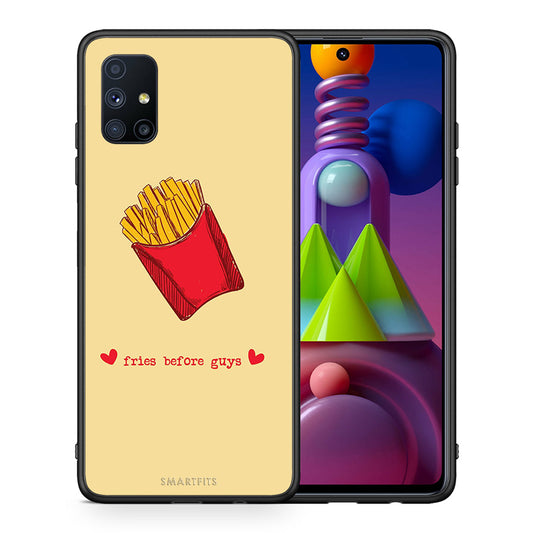 Θήκη Αγίου Βαλεντίνου Samsung Galaxy M51 Fries Before Guys από τη Smartfits με σχέδιο στο πίσω μέρος και μαύρο περίβλημα | Samsung Galaxy M51 Fries Before Guys case with colorful back and black bezels