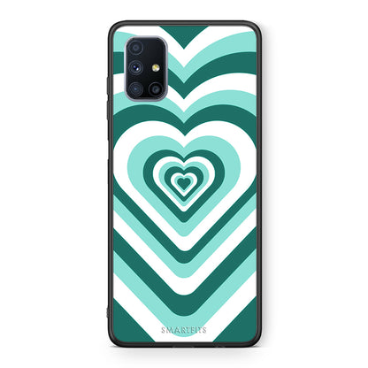 Θήκη Samsung Galaxy M51 Green Hearts από τη Smartfits με σχέδιο στο πίσω μέρος και μαύρο περίβλημα | Samsung Galaxy M51 Green Hearts case with colorful back and black bezels