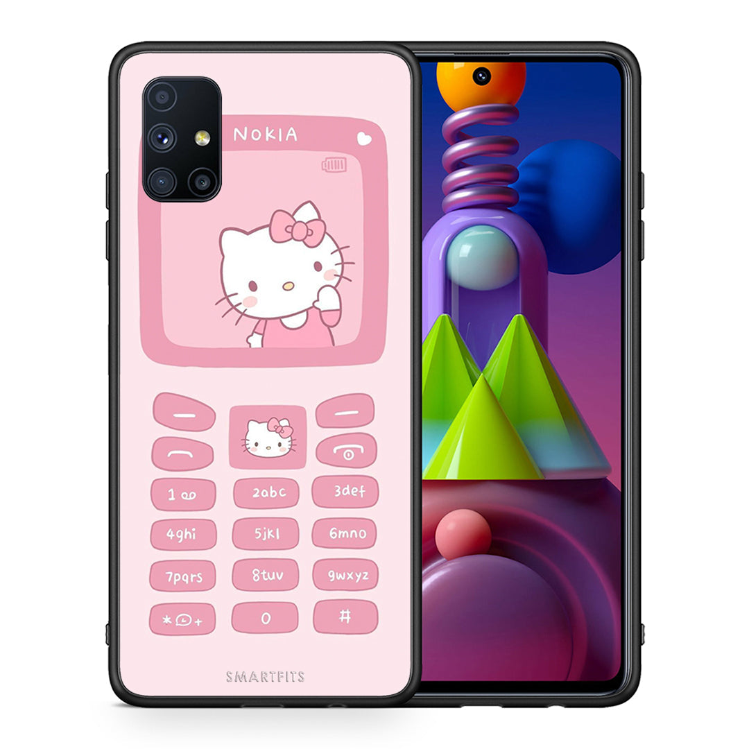 Θήκη Αγίου Βαλεντίνου Samsung Galaxy M51 Hello Kitten από τη Smartfits με σχέδιο στο πίσω μέρος και μαύρο περίβλημα | Samsung Galaxy M51 Hello Kitten case with colorful back and black bezels